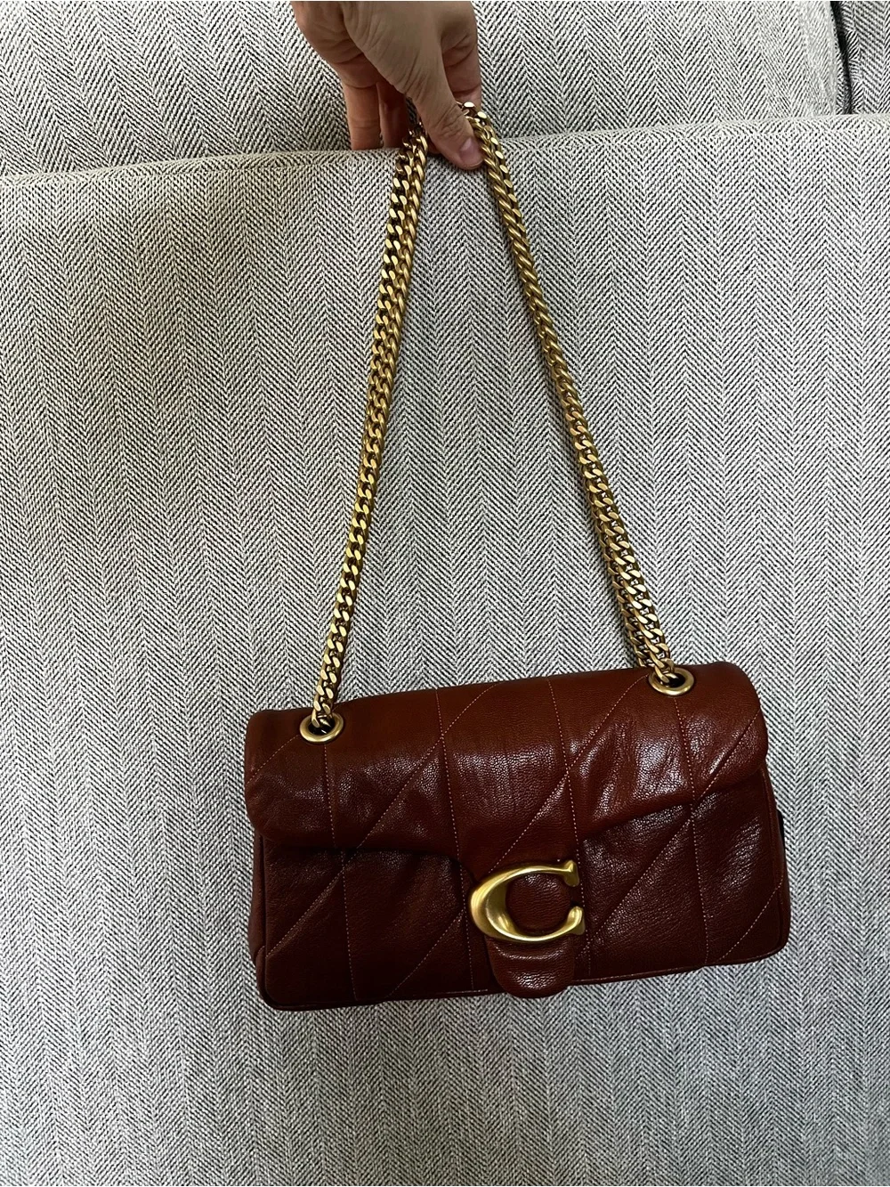 Coach Chain Tabby 26 Quilted Shoulder Bag in Pecan with Gold Hardware